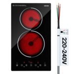VEVOR Estufa eléctrica de 12 pulgadas, 2 quemadores, 3000 W, 220 V, sin enchufe, estufa eléctrica radiante integrada de