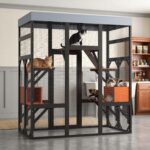 Catio KEIKI MM00590 62.6 Pulgadas Negro Techo Impermeable Madera Sólida Malla Metálica Galvanizada