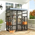 Catio KEIKI MM00590 62.6 Pulgadas Negro Techo Impermeable Madera Sólida Malla Metálica Galvanizada