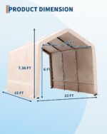 Cobertizo de Almacenamiento Portátil para Exteriores Garvee 10FT x 15FT Marco de Hierro Lona de PE Resistente al Agua Re