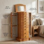 Armario Joyero Hives Honey Louis con Cerradura 8 Cajones Espejo Ganchos para Collar y Rollos para Anillos Oak