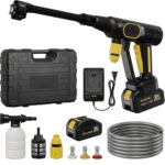 Lavadora a Presión Inalámbrica Garvee AT9gLckHT 20V 320 PSI 2.5 GPM Boquilla 5 en 1 Batería 4.0Ah Manguera 8 Metros Negr