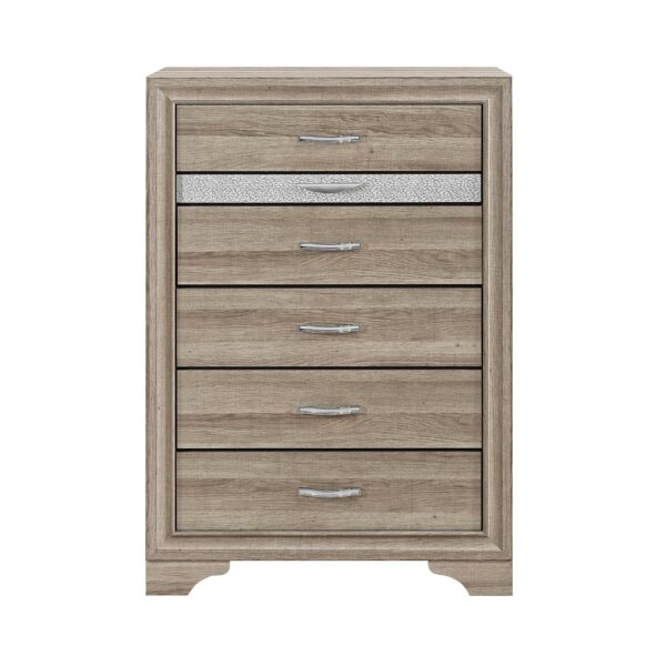 Cómoda Global Furniture USA Seville Natural con 5 Cajones Acabado Natural 16.61 x 34.21 x 51.34 pulgadas