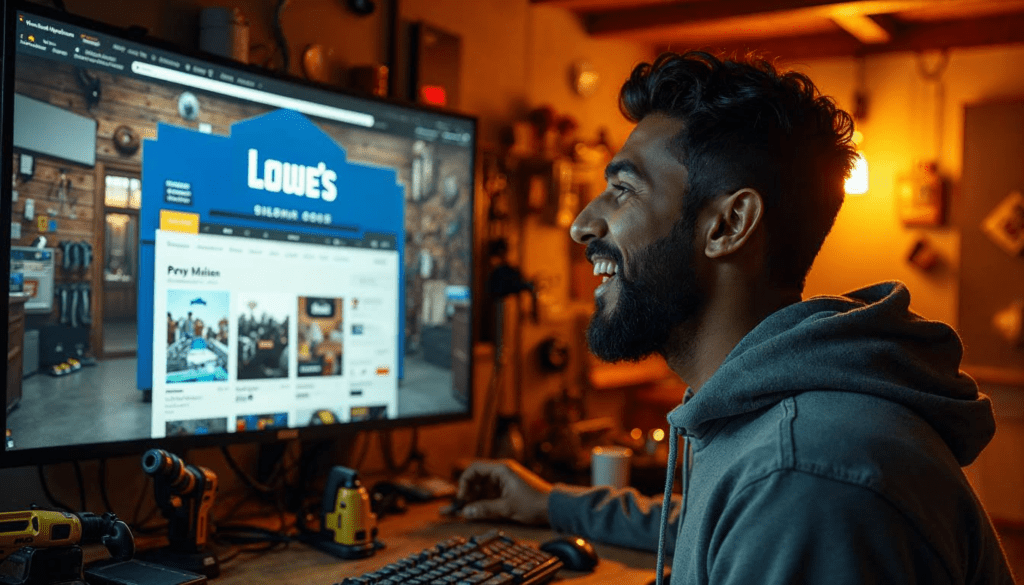 Hombre que utiliza su computadora para conocer cómo comprar en Lowe's desde México.