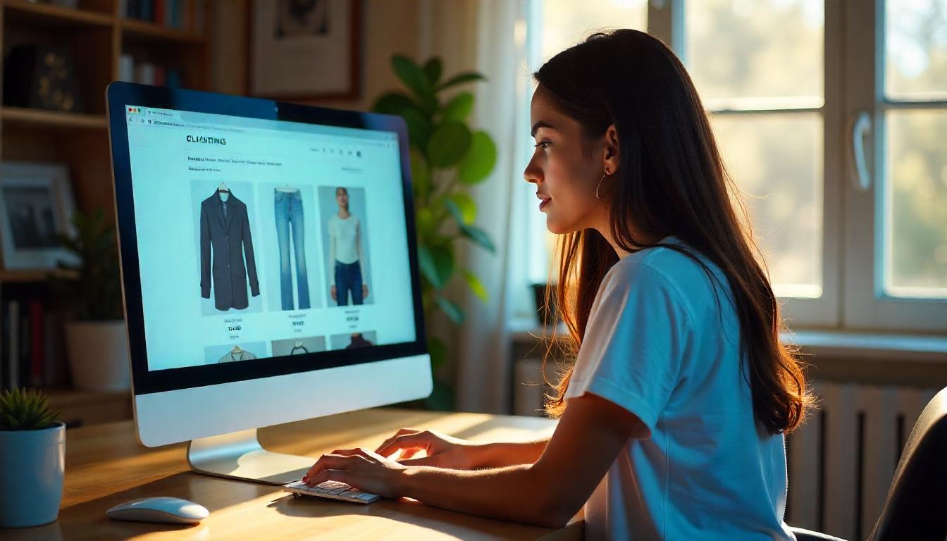 Una mujer buscando ropa en linea. Tema:¿Cómo comprar en ASOS desde México?