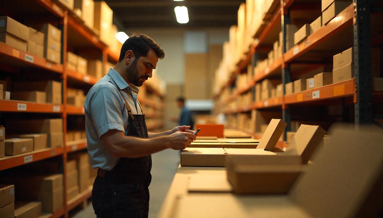 Un emprendedor revisa su inventario en un depósito fiscal. Tema:La clave para facilitar tus importaciones y exportaciones: Depósito Fiscal
