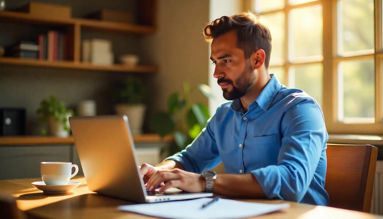 Emprendedor revisando costos en su laptop. Tema:Depósito Fiscal: La clave para facilitar tus importaciones y exportaciones: