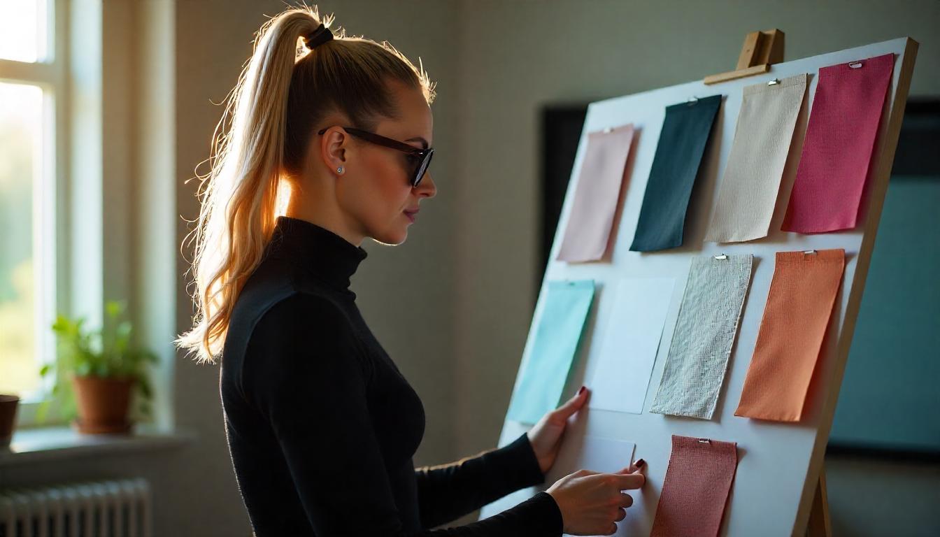 un diseñador de interiores mostrando un moodboard con telas. tema¿Cómo comprar en Silk & Willow desde México?