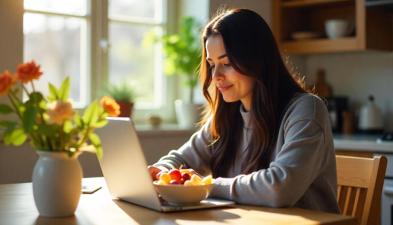Persona en casa disfrutando un snack frente a su laptop. Tema:¿Cómo comprar en Alesto desde México?