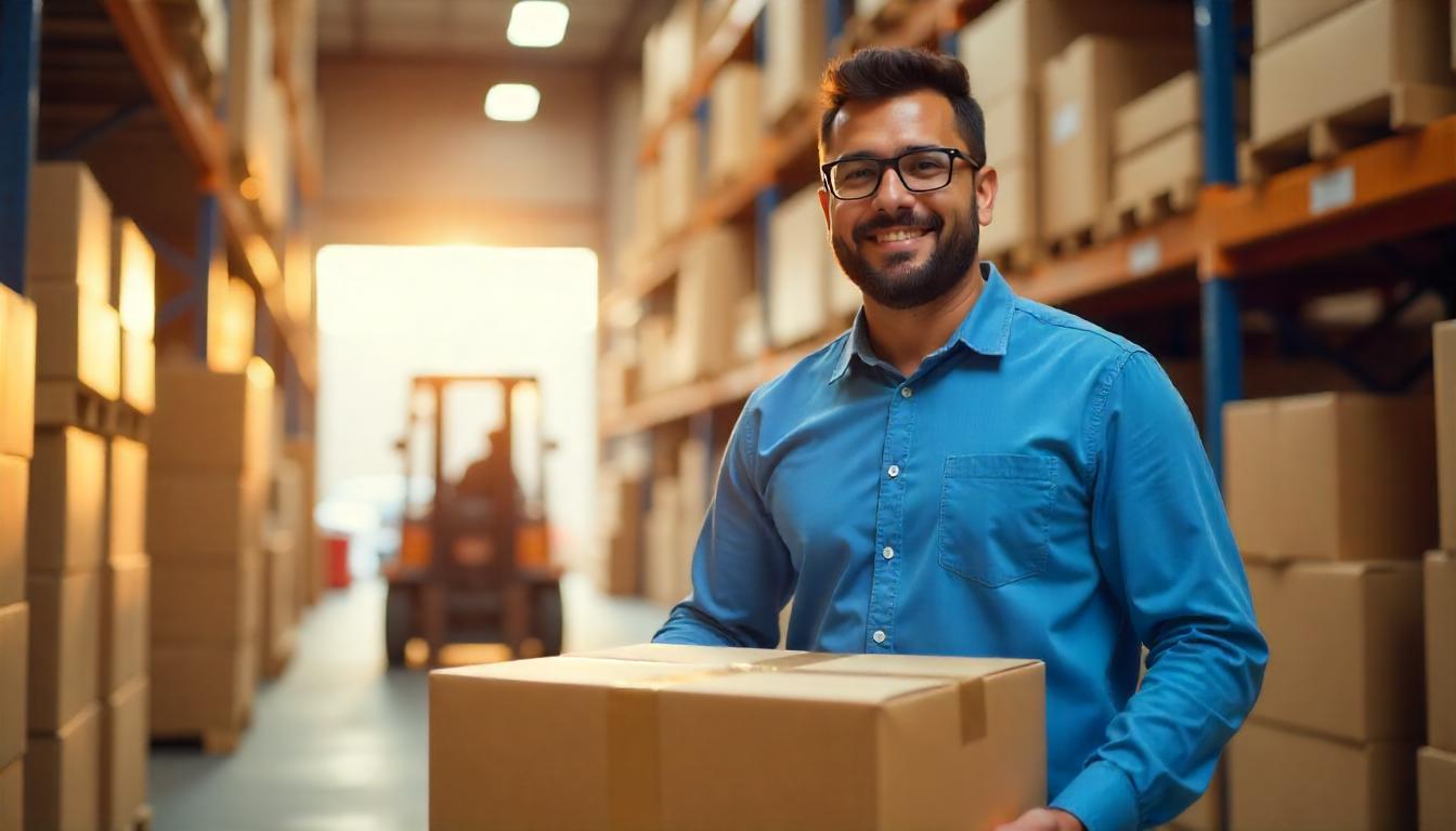 un emprendedor feliz recibiendo su mercancía